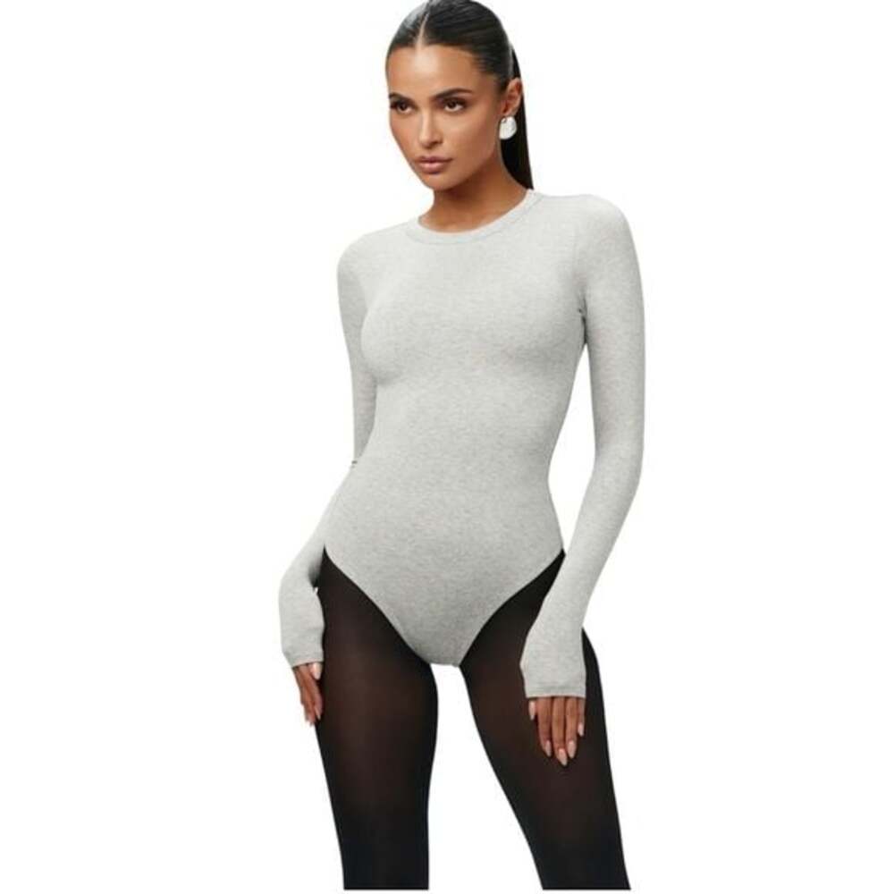 Naked Wardrobe Mock Neck Ribbed Sculpted Bodysuit in Heather Gray Size Medium